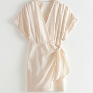 White linen wrap mini dress
